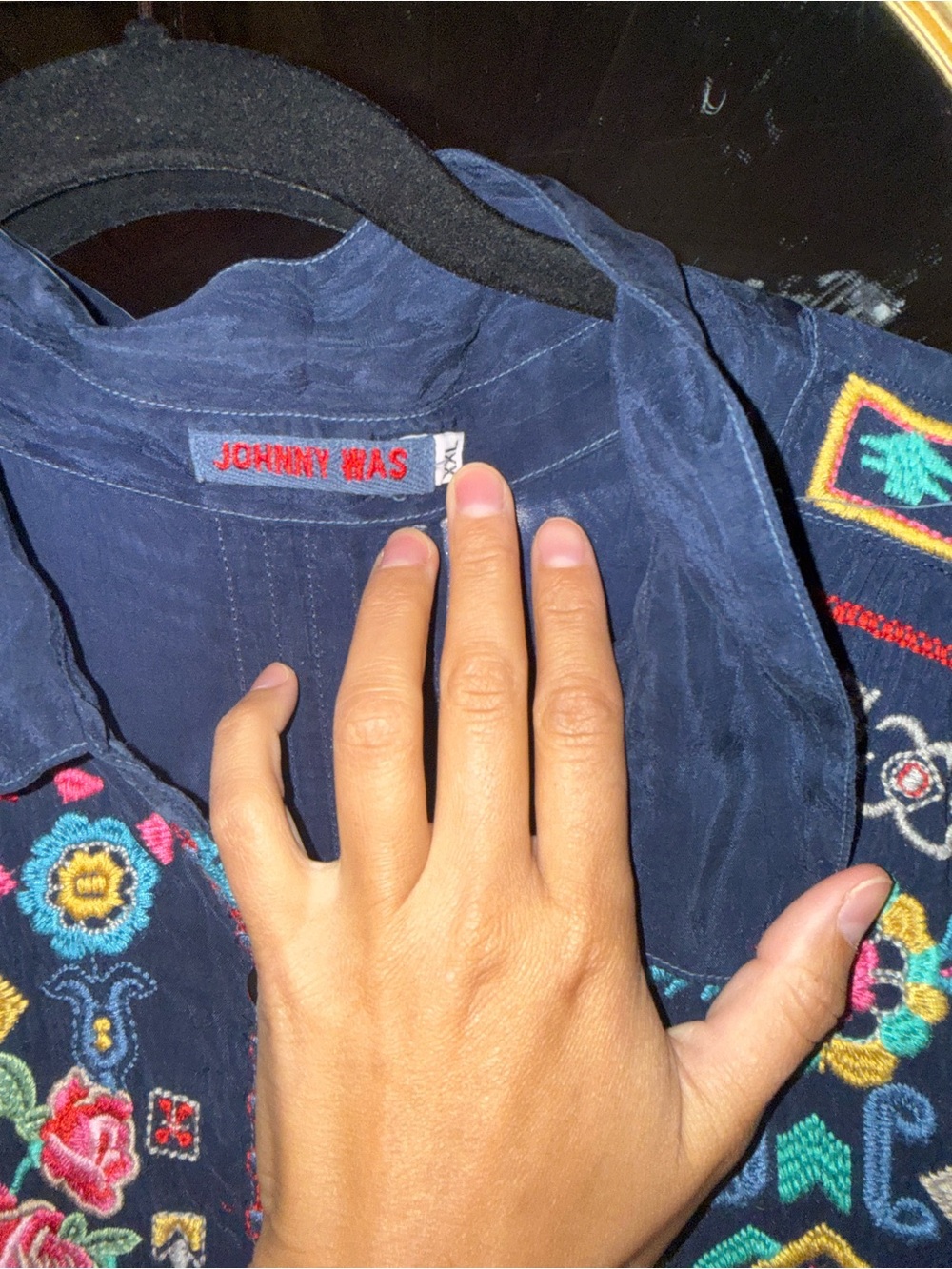 Johnny Was Navy Embroidered Blouse - Picture 3 of 3